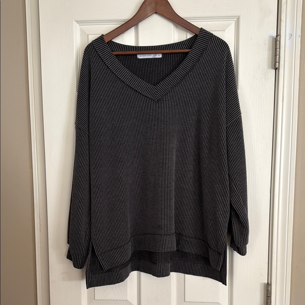 Altar’d State Black and Gray Striped V-Neck long sleeve shirt